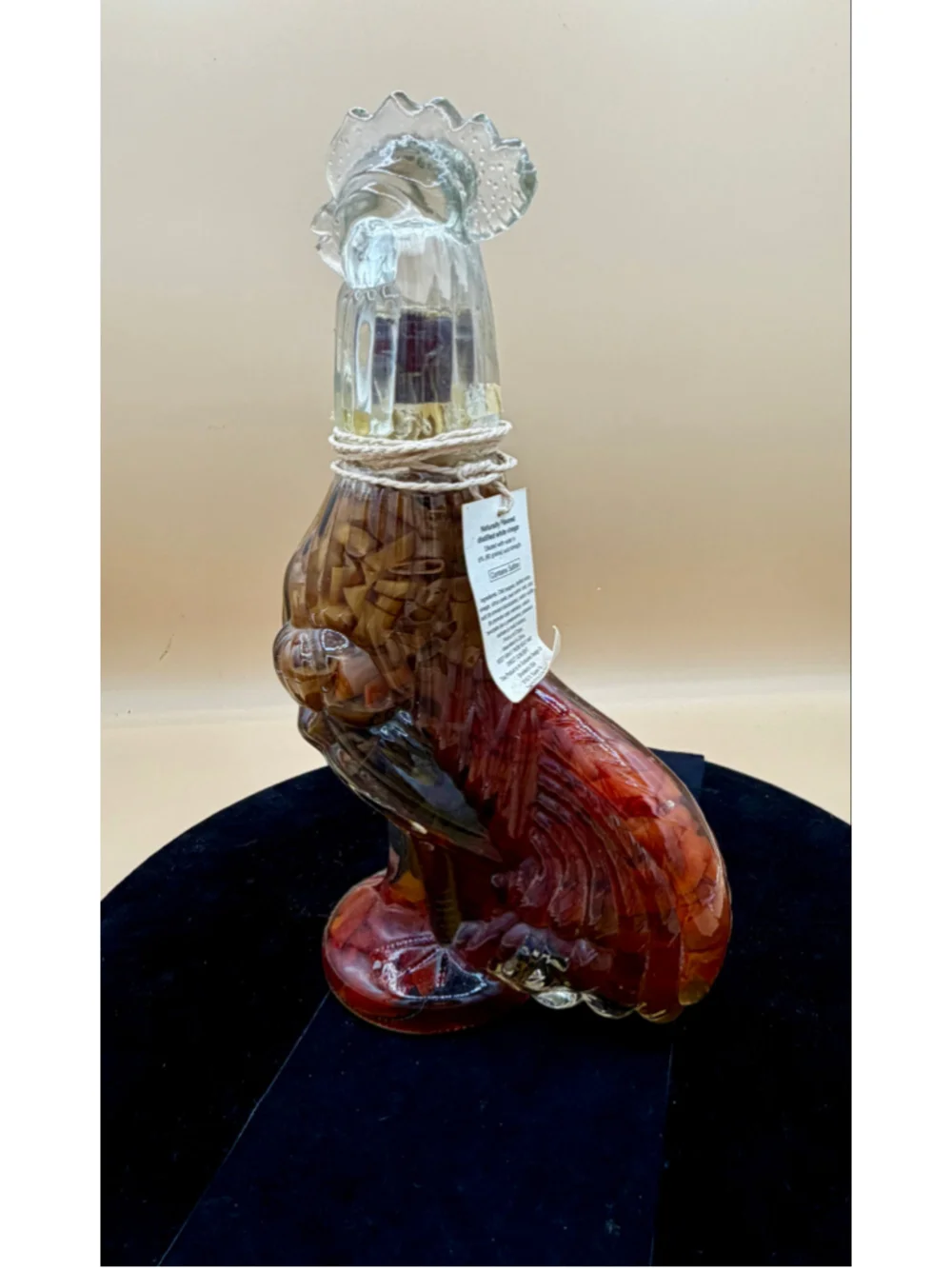 Shonfeld's Rooster Shaped Decorative Vinegar Bottle, One Size, Clear and Red
